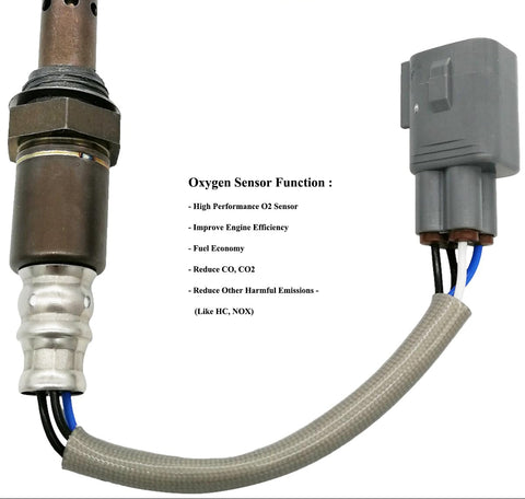 Automotive oxygen sensor with connector and wiring, function list, improves engine efficiency