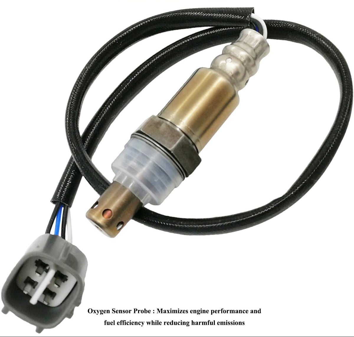 Automotive oxygen sensor with connector and wiring for vehicle engine performance