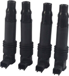 Set of four black ignition coils for vehicles with automotive electrical connectors