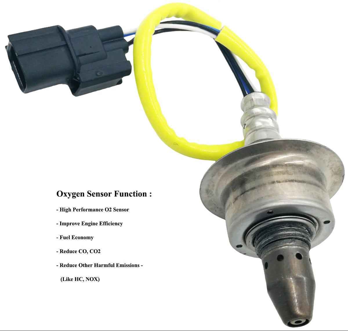 High performance automotive oxygen sensor with black connector and yellow wire harness for emission control