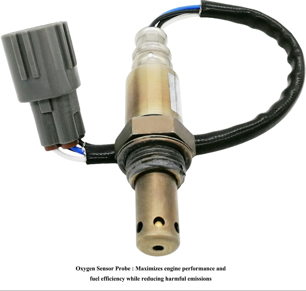 Automotive oxygen sensor with connector, used for engine performance and emissions control