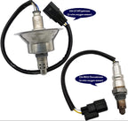 Upstream and downstream automotive oxygen sensors with wiring connectors.