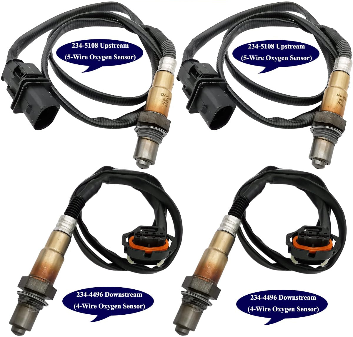 4Pcs Wideband A/F & O2 Sensor Set for Porsche Boxster Cayman H6 (2005-2008) | 234-5108 234-4496