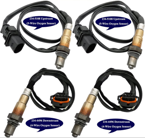 4Pcs Wideband A/F & O2 Sensor Set for Porsche Boxster Cayman H6 (2005-2008) | 234-5108 234-4496