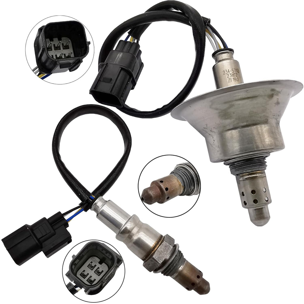 Automotive oxygen sensors with wiring harness and close-up connector details
