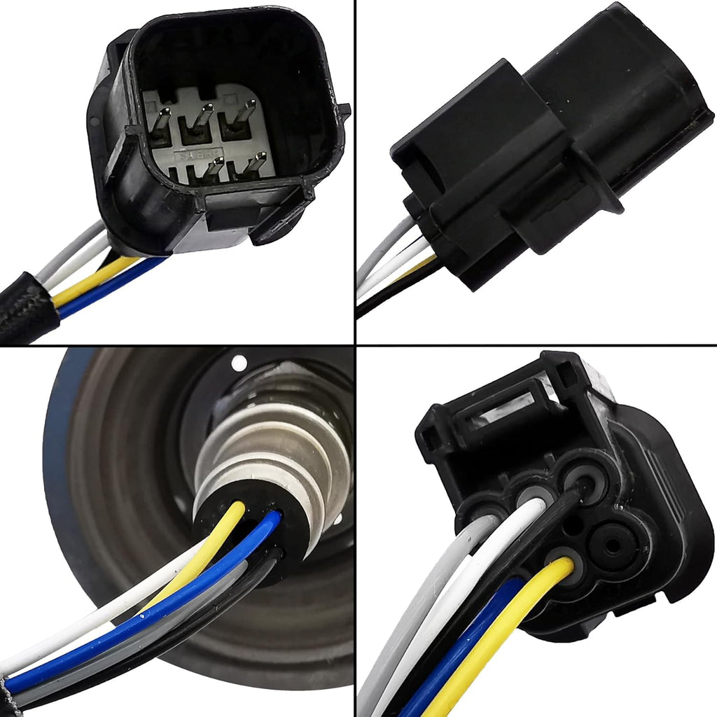 Close-up of automotive oxygen sensor connectors with wires for vehicle fitment