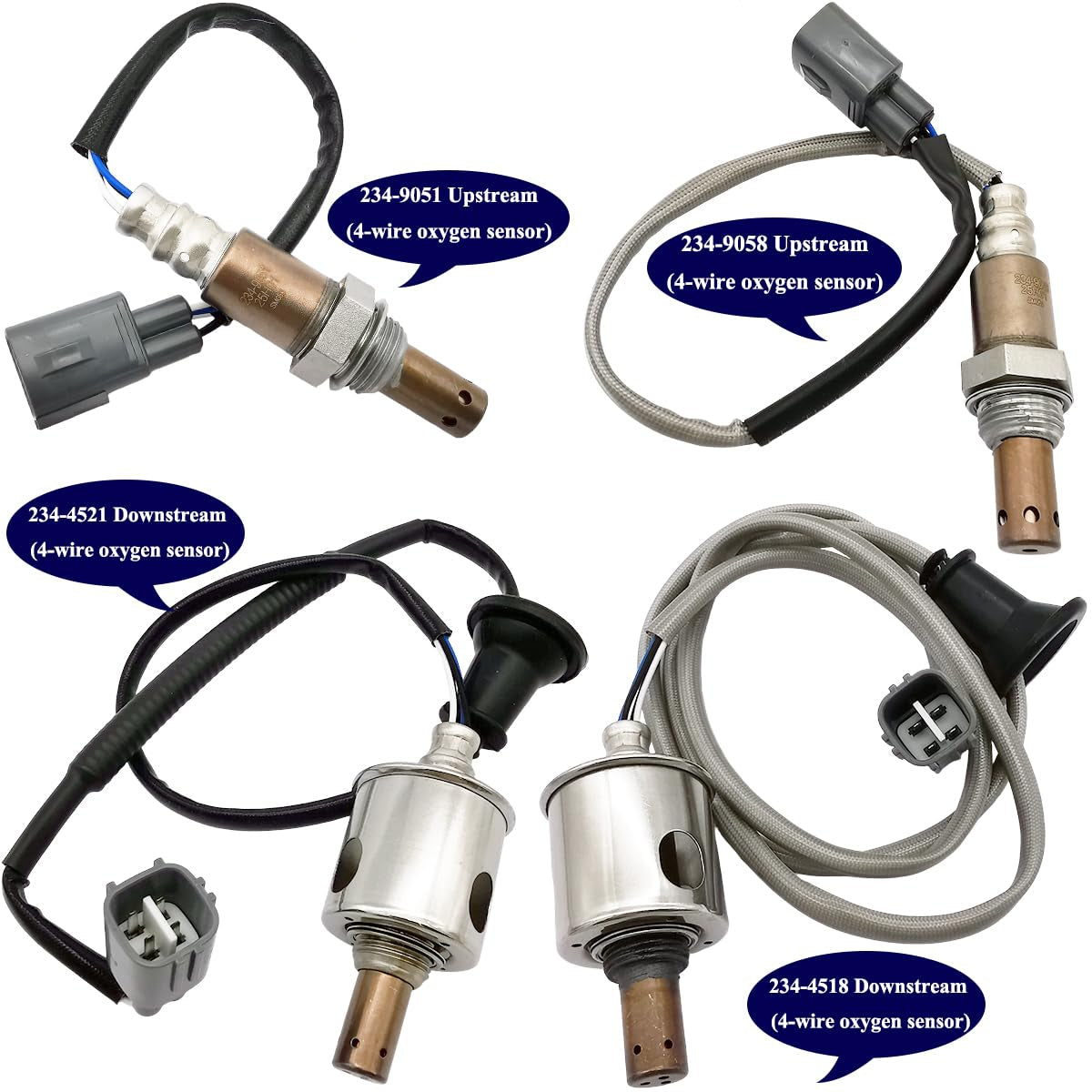 4Pcs 234-9051 234-9058 234-4518 234-4521 Upstream Downstream Oxygen O2 Sensor Replacement for 2006 2007 Lexus IS250 2.5L V6 Gas