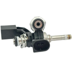 Close-up of an OEM-quality automotive fuel injector with electrical connector and metal nozzle