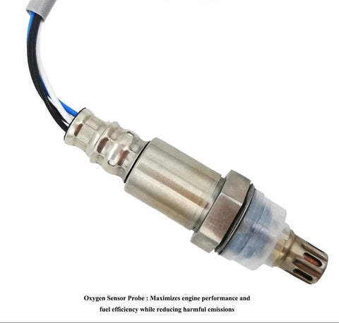 Close-up of an OEM-quality automotive oxygen sensor probe with attached wires for engine performance and emissions control