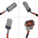 OEM-quality gray automotive electrical connector with two black wires and orange locking tab shown from multiple angles